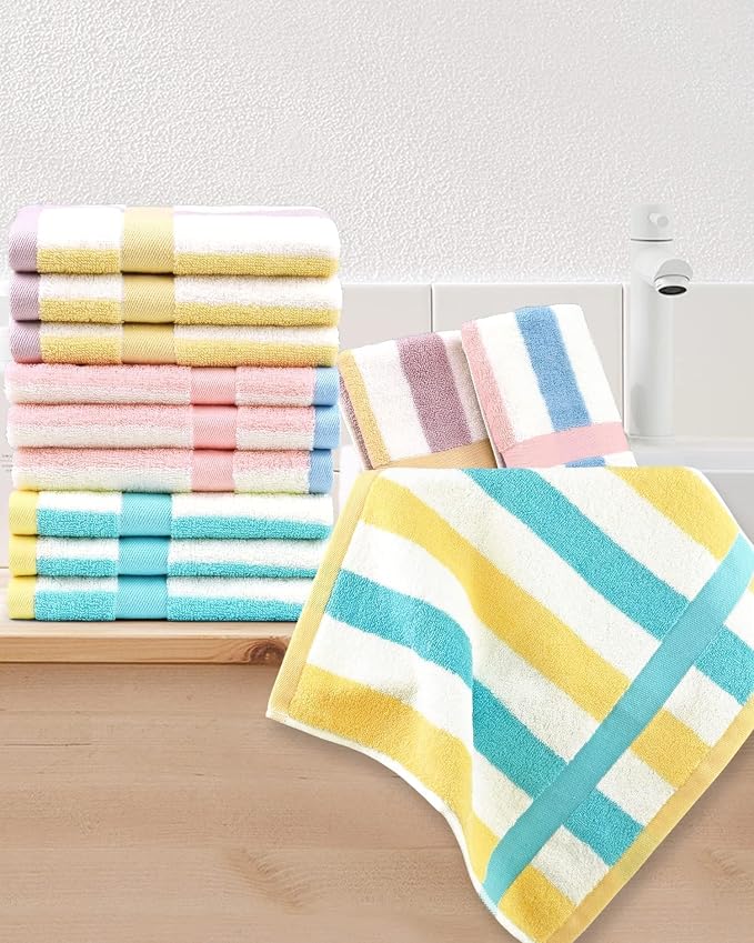 Jacquotha Cotton 12 Pack Striped Washcloths, 13 x 13 Inches, 3 Colors - Image 3