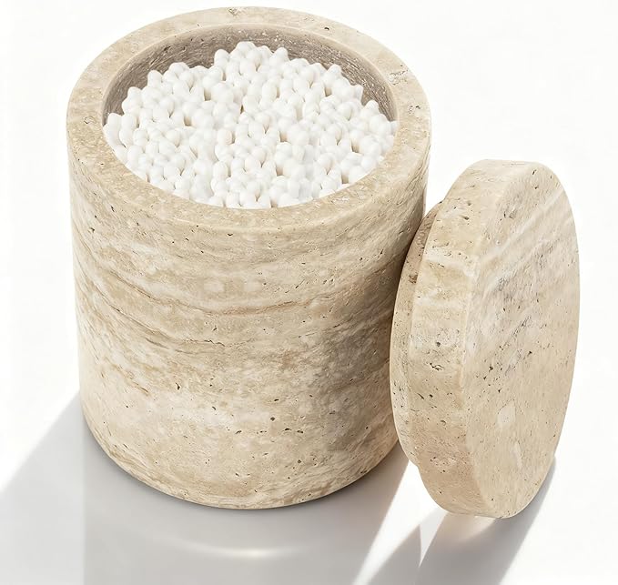 Natural Marble Canister, Cotton Swab Holder by Nanshop