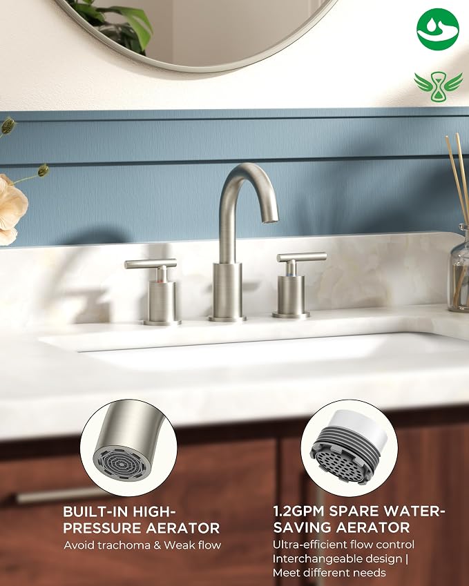 FORIOUS 2 Pack Brushed Nickel Bathroom Faucet 3 Hole - Image 2