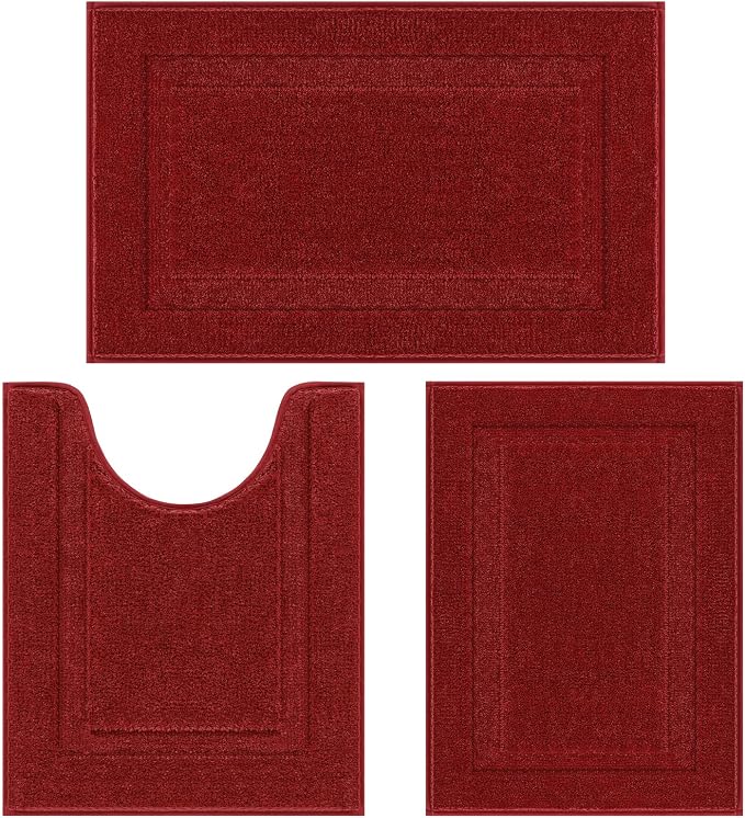 SHACOS Red Bathroom Rugs Set of 3 Pieces, Non-Slip Extra Soft Absorbent Bath - Image 8