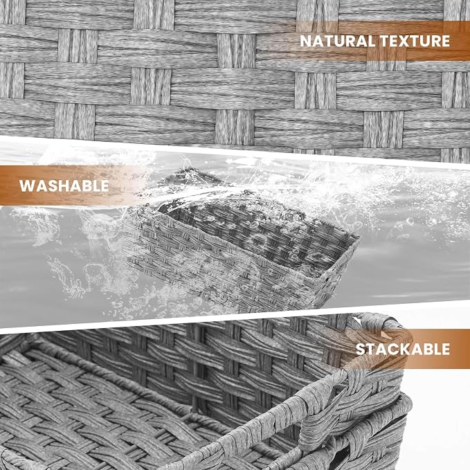 Large Wicker Storage Basket, Metal Frame, Washable Waterproof, Woven Basket - Image 3