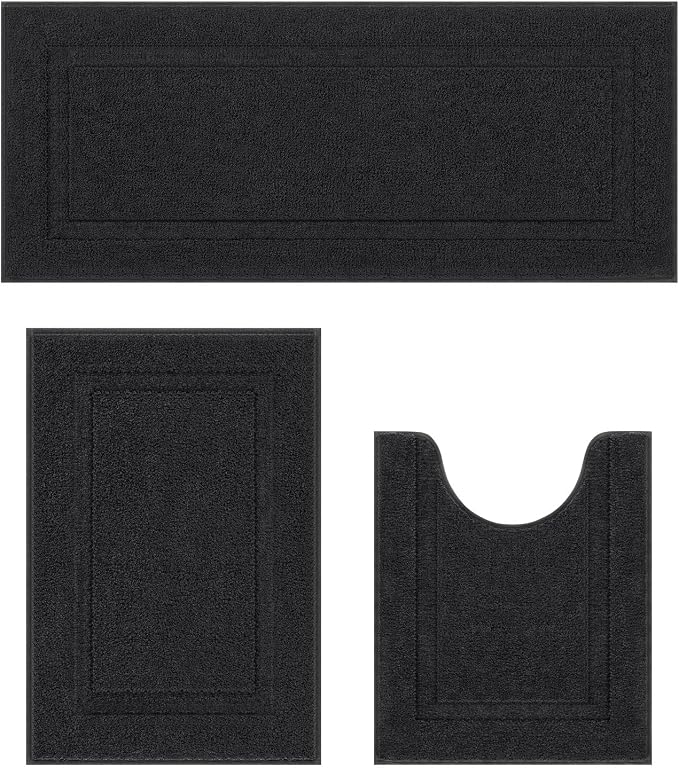 SHACOS Black Bathroom Rugs Sets 3 Piece, Soft Fluffy Water Absorbent Bathroom by SHACOS