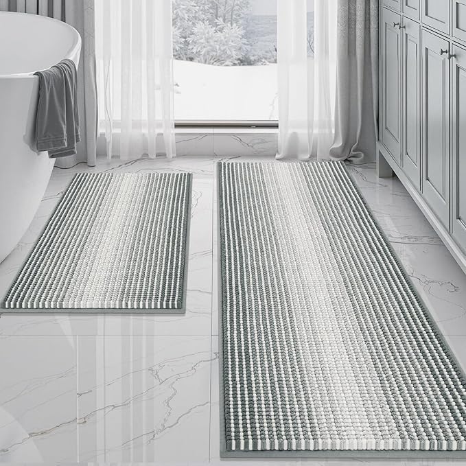 BSICPRO Bathroom Rugs and Mats Sets, 2 Piece Thick Absorbent Chenille Bath Mat by BSICPRO