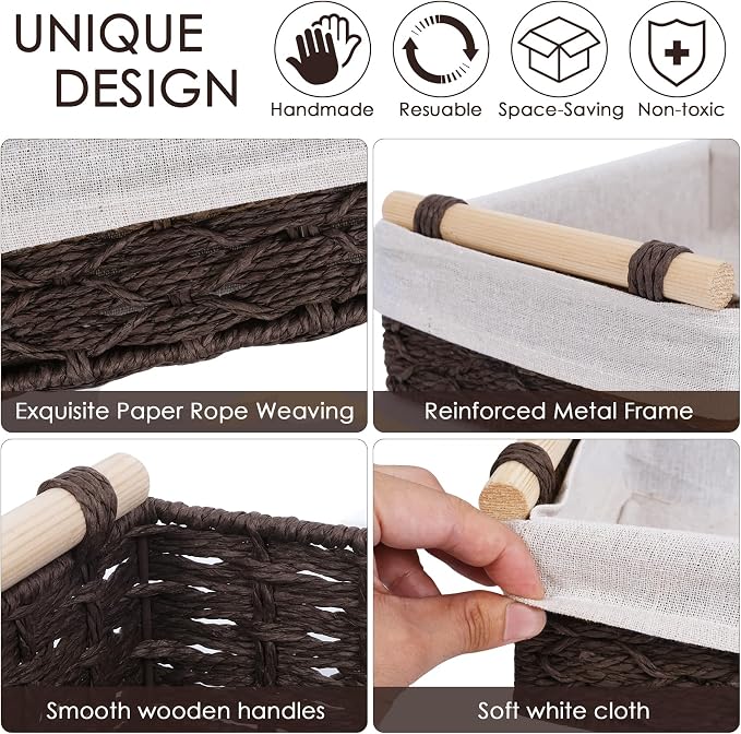 Wicker Storage Basket with Wooden Handle – Paper Rope Decorative Toilet Paper - Image 3