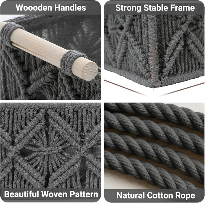 Nonam Macrame Storage Baskets, Boho Decor Style Woven Storage Boxes - Image 3