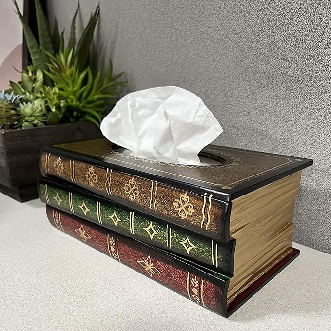 Crafted Classical Retro Wooden Antique Book Tissue Box Cover Rectangular Tissue - Image 5