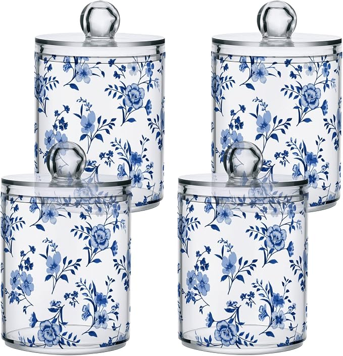 Kigai Cotton Swabs Organizer Blue Wildflowers Qtip Holder Dispenser - Image 2
