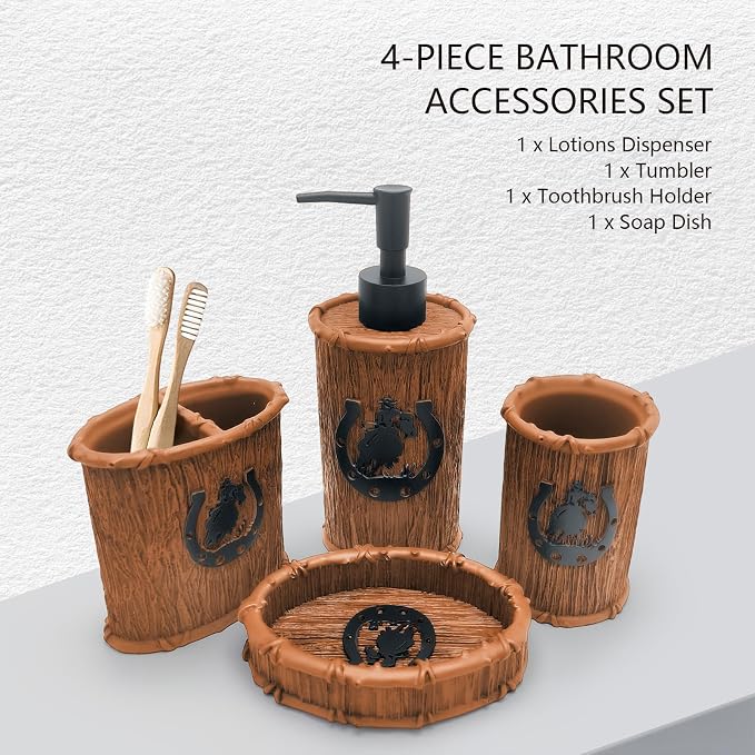 Bathroom Accessory Sets 4PCS Bathroom Accessories Set Complete Western Rustic - Image 2
