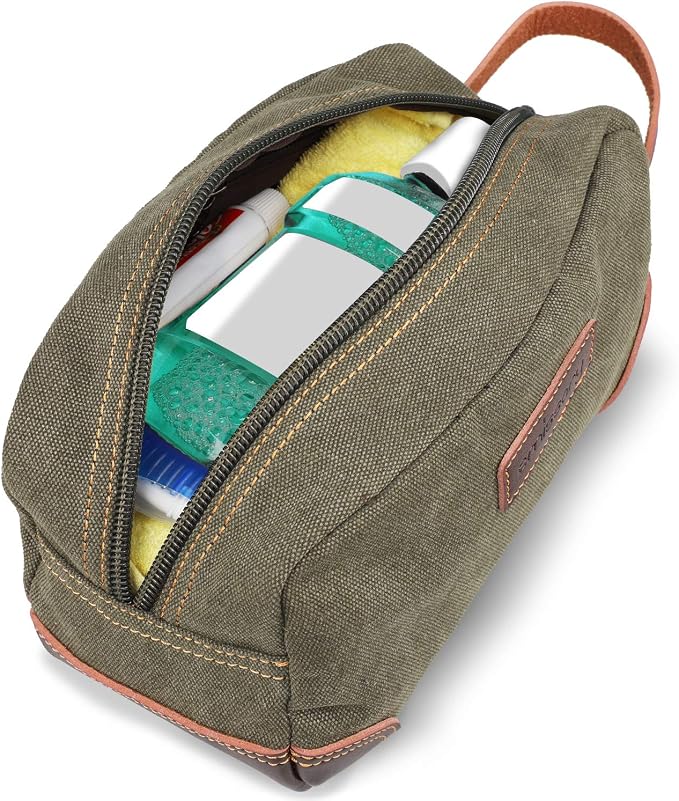Emissary Men's Leather and Canvas Travel Toiletry Dopp Kit, Shaving Bag - Image 3