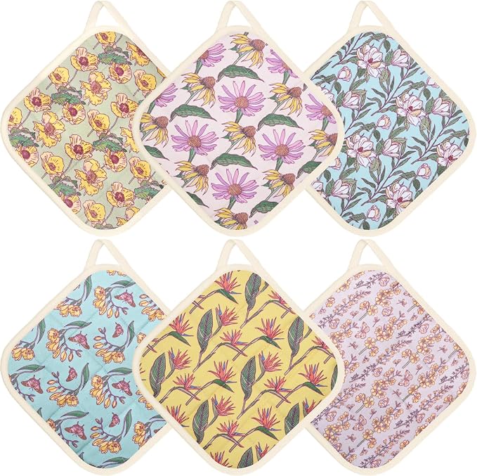 6 Pack Pot Holders 100% Cotton Heat Resistant Potholder, Machine Washable Pot by Unknown