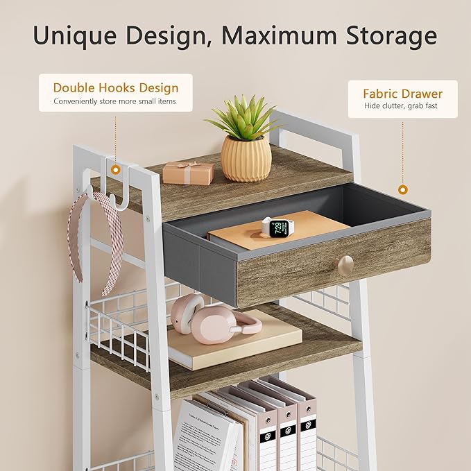 4-Tier Ladder Shelf with Drawer, Bathroom Table Stand - Image 6