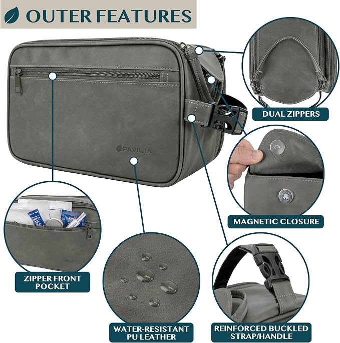 PAVILIA Toiletry Bag for Men, Travel Essentials Shaving Dopp Kit, Mens Travel - Image 3