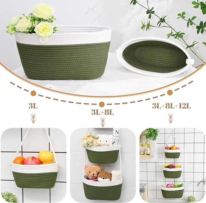 Hanging Storage Baskets, Over the Door Basket, Cotton Wall Baskets Storage - Image 2