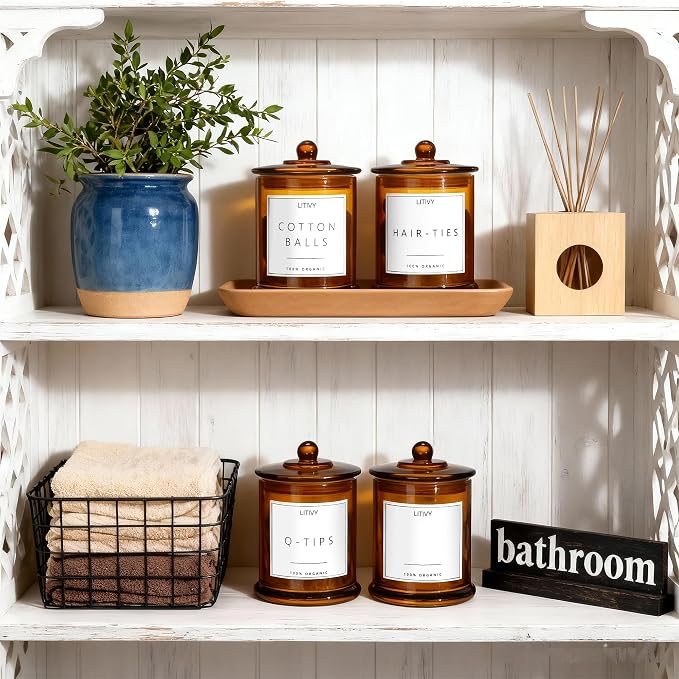 4 Pack Bathroom Organizers and Storage - 16 Oz Glass Qtip Holder & Cotton Pad - Image 3