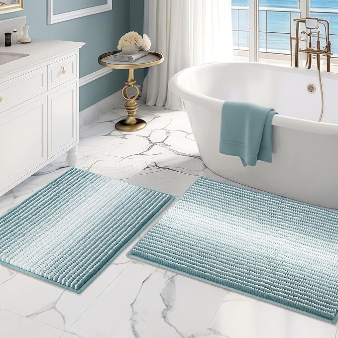 BSICPRO Bathroom Rugs and Mats Sets, 2 Piece Thick Absorbent Chenille Bath Mat by BSICPRO