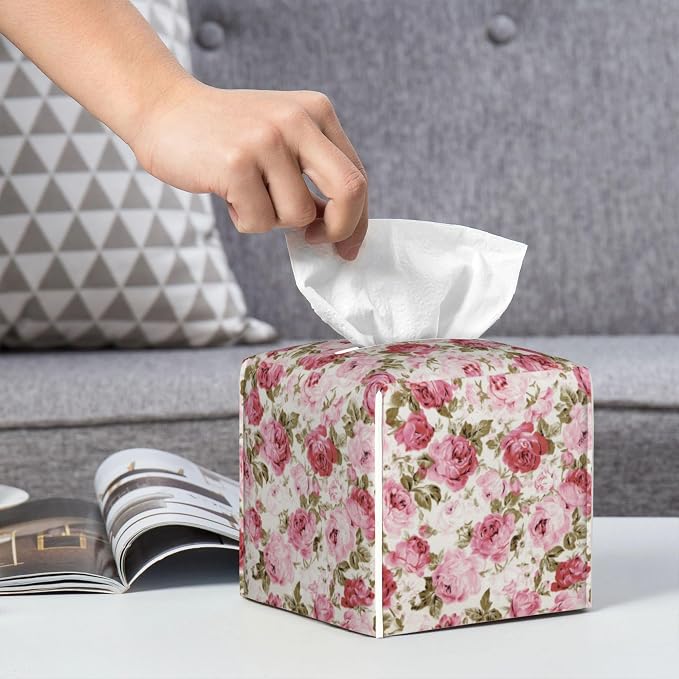 Vintage Rose Flowers Leaves Tissue Box Cover Square - Image 6