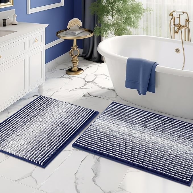 BSICPRO Bathroom Rugs and Mats Sets, 2 Piece Thick Absorbent Chenille Bath Mat by BSICPRO
