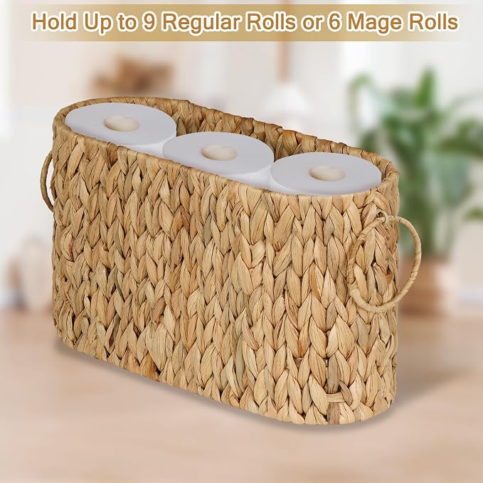 efluky Toilet Paper Storage Basket, Water Hyacinth Slim Toilet Paper Holder- - Image 4