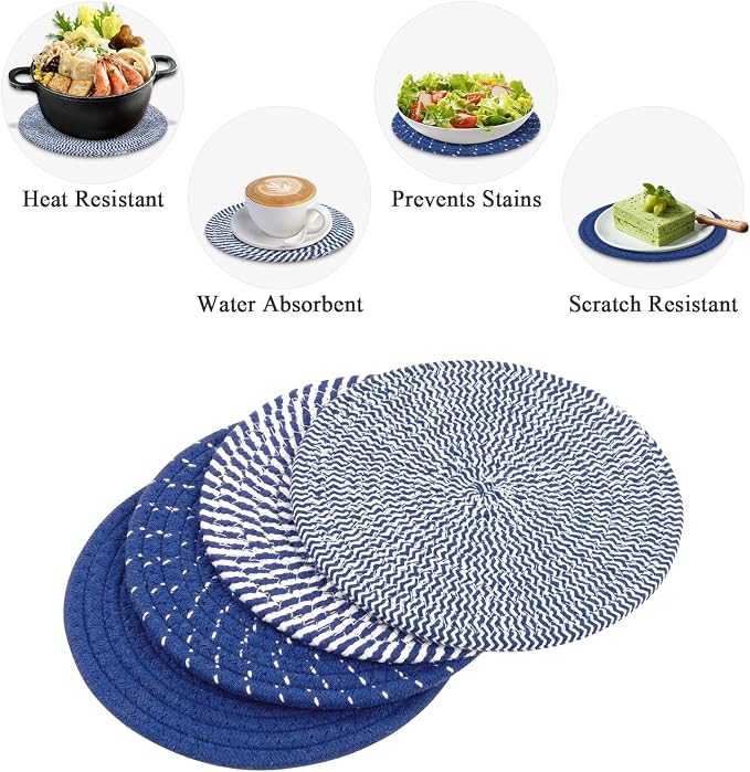 SHACOS 8 Inches Trivets for Hot Dishes, 4 Pieces Cotton Trivets Mats for Kitchen - Image 9