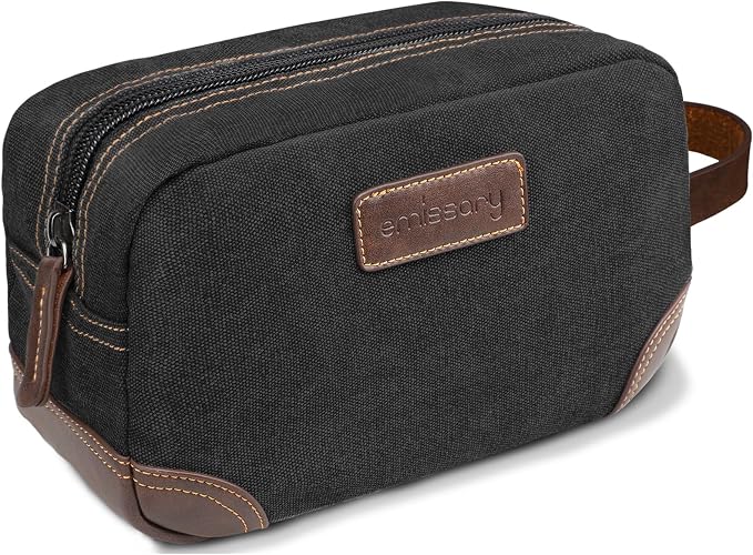 emissary Men's Toiletry Bag, Leather and Canvas Travel Toiletry Bag, Dopp Kit by emissary