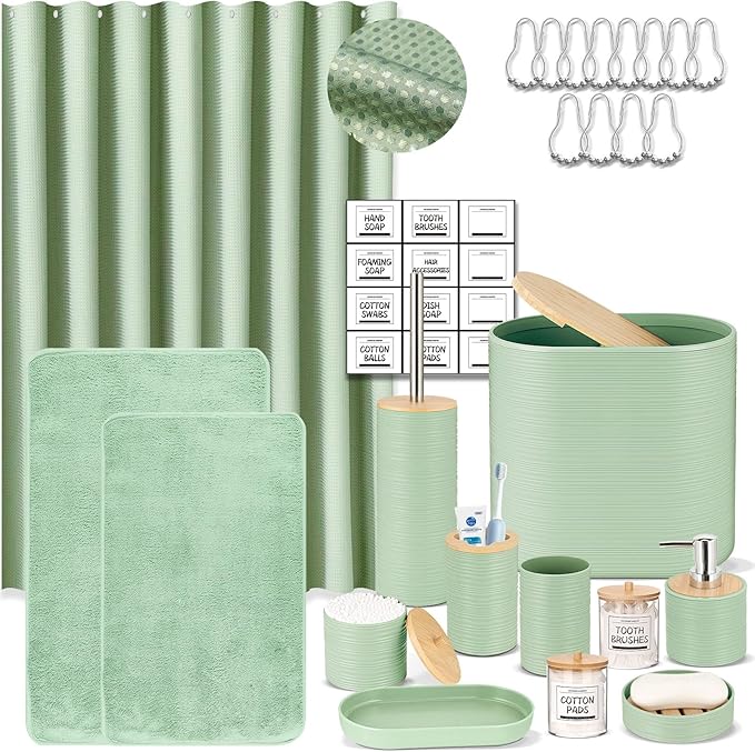 IMAVO Green Bathroom Set, Trash Can, Soap Dispenser, Soap Dish, Toothbrush by IMAVO