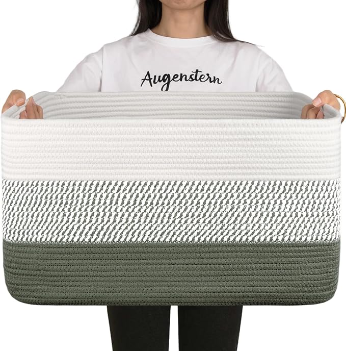 OIAHOMY Large Blanket Basket, 22”x17”x12” Rectangle Woven Baskets, Nursery by MasterofSpaceOptimization