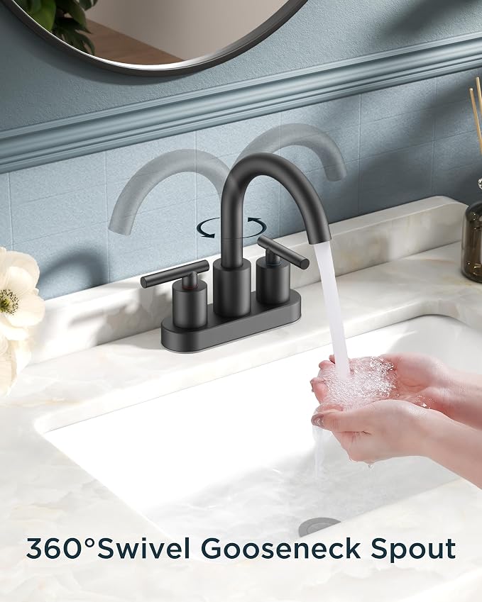 FORIOUS 4 Inch Centerset Bathroom Faucet Black 2 Hole, Two Handle Matte Black - Image 2