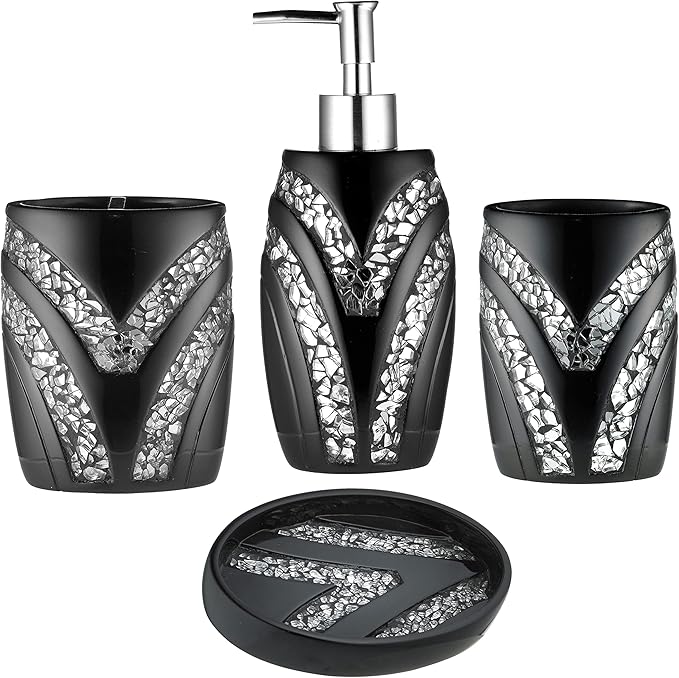 Zahari Home 4pc Sinatra Stylish Bathroom Accessories Set Black Soap by ZahariHome