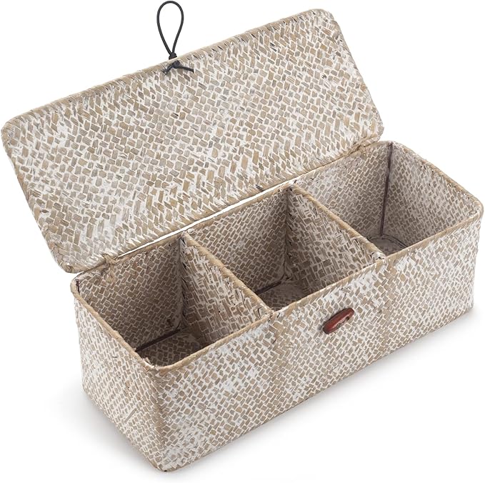 Seagrass Storage Basket with Lid Rectangular Small Woven Shelf Baskets with by DECRAFTS