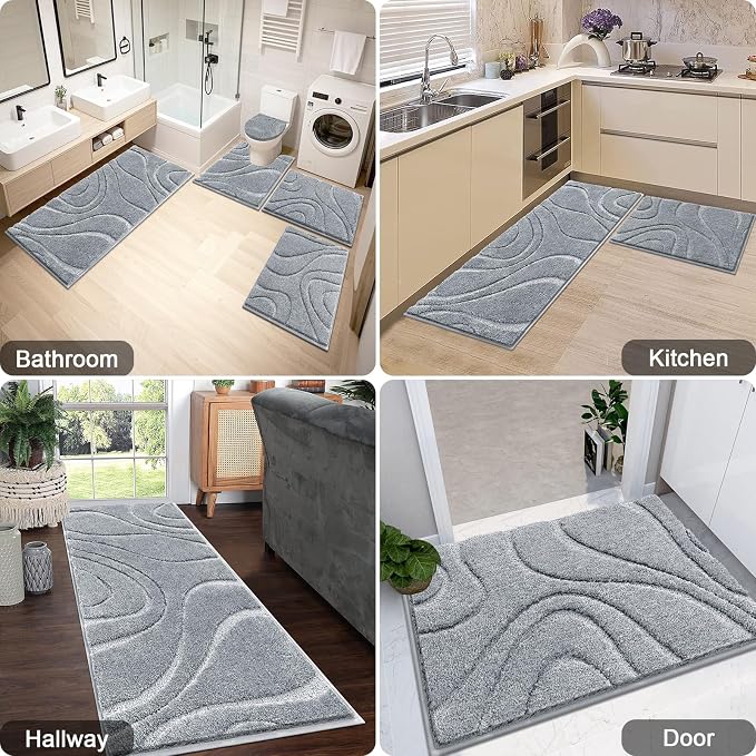 HEBE Bathroom Rugs Sets 5 Piece, Soft Absorbent Microfiber Bath Mat - Image 8