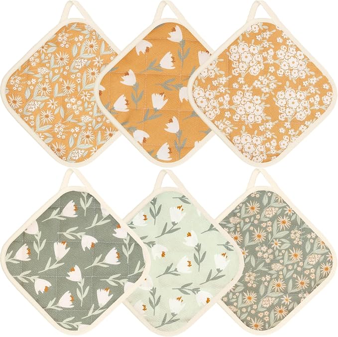 6 Pack Pot Holders 100% Cotton Heat Resistant Potholder, Machine Washable Pot by Unknown