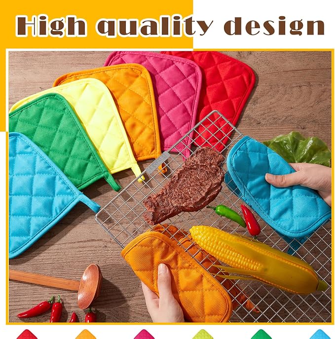 Bokon 12 Pcs Pot Holders for Kitchen, Heat Resistant Cotton Hot Pad Oven Mitts - Image 6