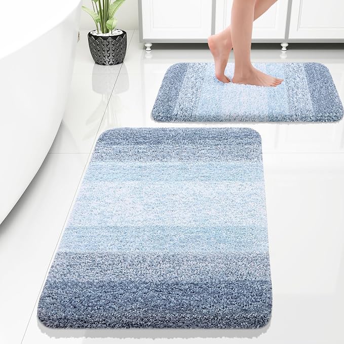 OLANLY Bathroom Rug Set 2 Piece, Soft Absorbent Microfiber Bath Rug Set by OLANLY