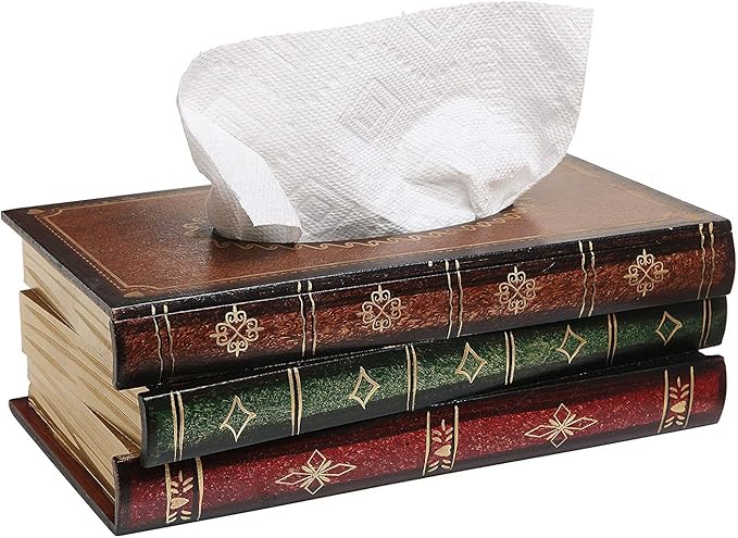 Antique Book Design Wood Bathroom Facial Tissue Dispenser Box Cover/Novelty by NFASHIONSO