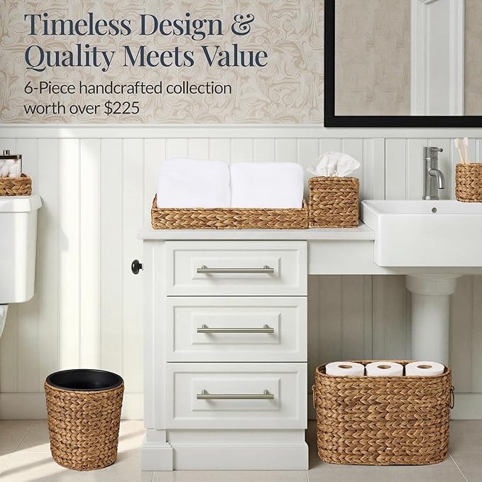 Best Choice Products 6PC Bathroom Accessories Set, Vanity Trays, qtip Canister - Image 3