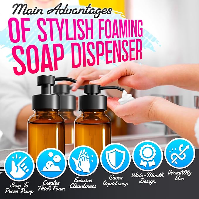 2Pcs Amber Glass Foaming Soap Dispenser - Image 4