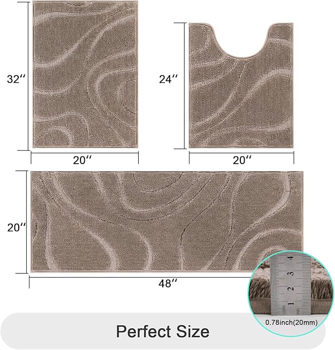 HEBE Bathroom Rug Sets 3 Piece, Non Slip Shower Mats - Image 2