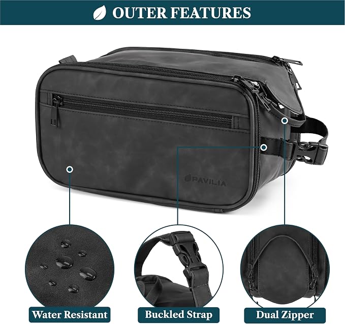 PAVILIA Toiletry Bag for Men Women, Mens Travel Bag Toiletries Organizer Case - Image 5