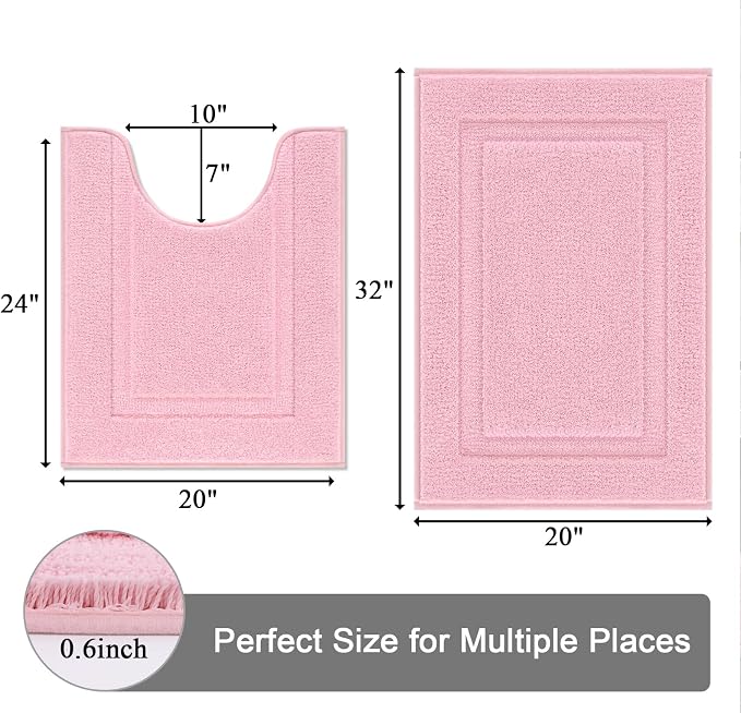 SHACOS 2 Pieces Pink Bathroom Rugs Set - Image 2