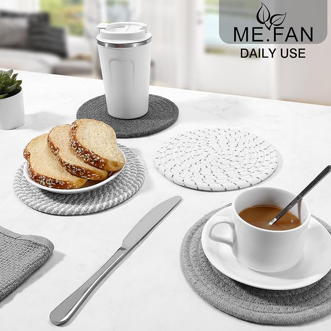 ME.FAN 7 Inch Trivets/Potholders 4 Set Cotton Thread Weave Trivets - Image 4