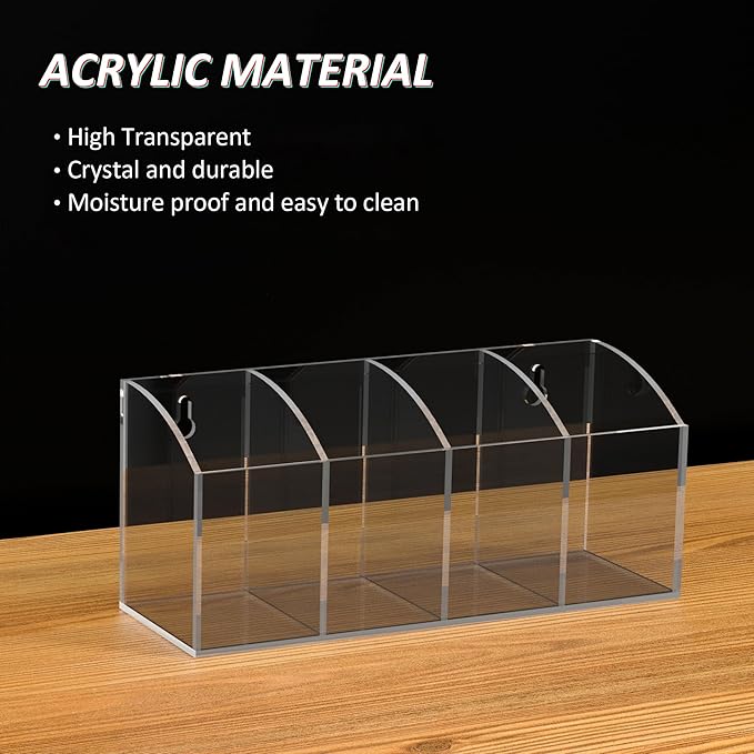 Acrylic Pen Holder Organizer 4 Compartments, No Drill Wall Mounting Pencil - Image 4