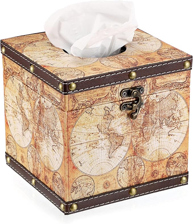 Sumnacon Retro Wood Square Tissue Box Cover by Sumnacon