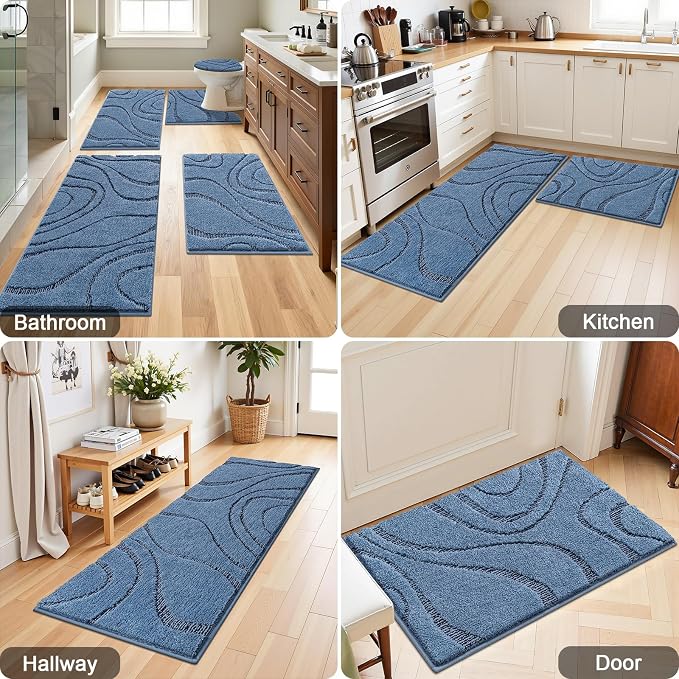 HEBE Bathroom Rugs Sets 5 Piece, Soft Absorbent Microfiber Bath Mat - Image 8