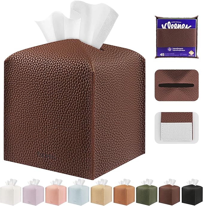 Tissue Box Cover Holder Square Tissue Cube Cover PU Leather Tissue Organizer by DecorateYourHome