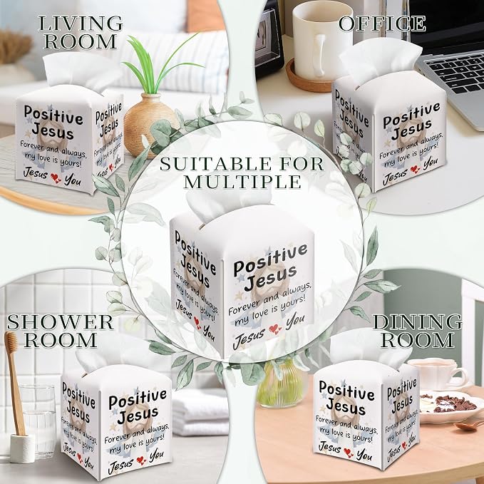 Positive Jesus Tissue Box Cover Square, Catholic Religious Waterproof Leather - Image 6