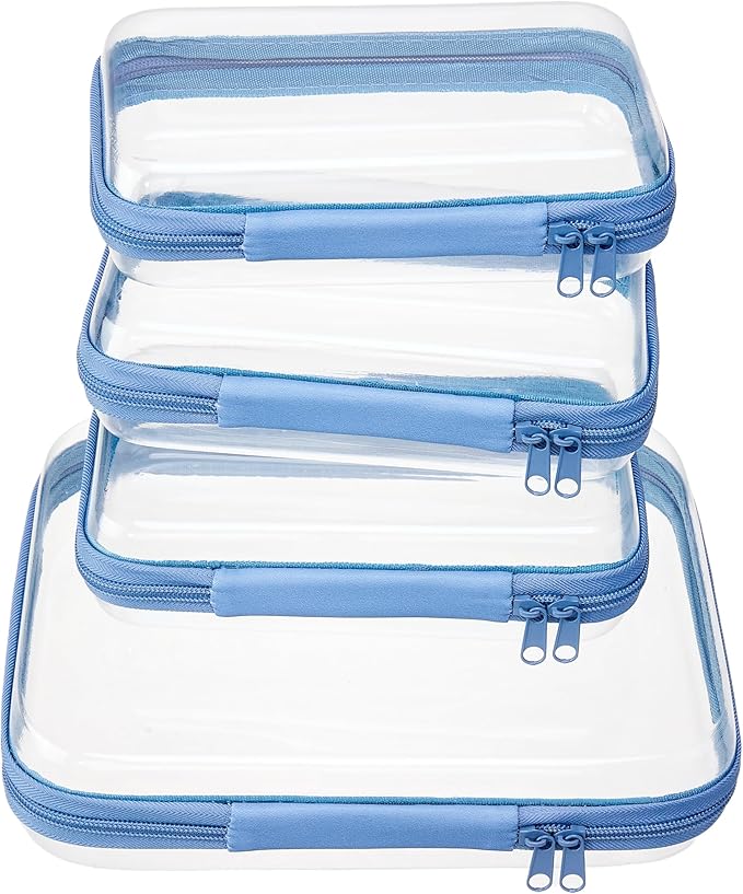 4 pcs Clear Zipper Pouches, Hard Shell Zipper Case, Toiletry Bag by WELPIRT