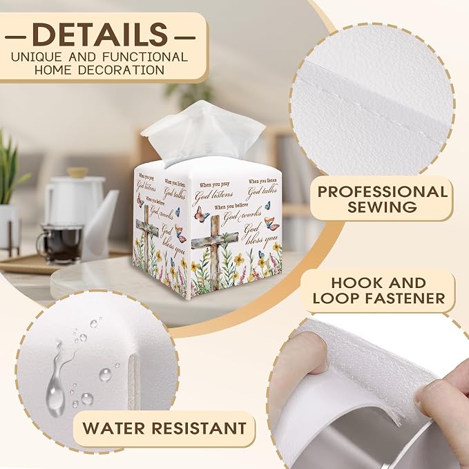 Christian Decorative Tissue Box Cover Square, Floral Napkin Tissue Box Holder - Image 2