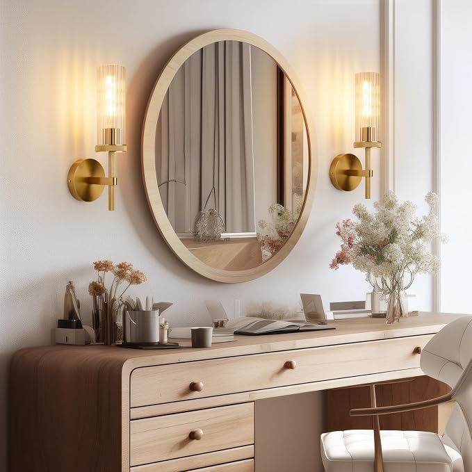 15" Knurled Gold Hardwired Wall Sconces Set of 2, Bathroom Vanity Light Fixtures - Image 6