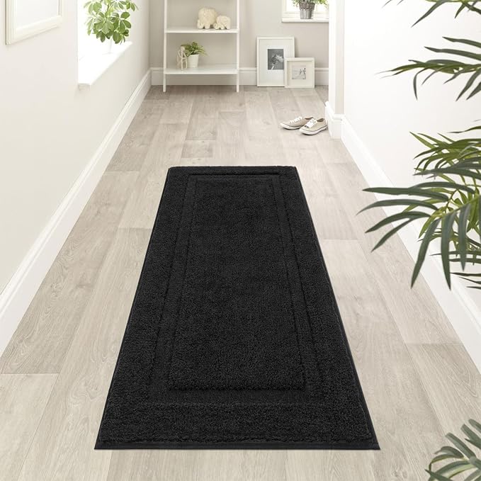 SHACOS Super Soft Black Bathroom Runner Rugs Set of 2 Pieces 47x20 + 32x20 inch - Image 9