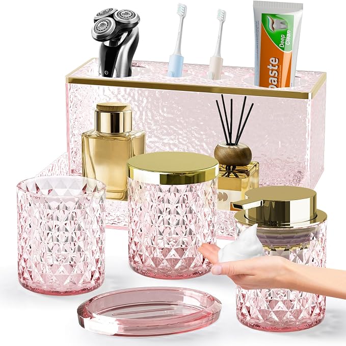Glass Bathroom Accessories Set 5Pcs Crystal by BSSN